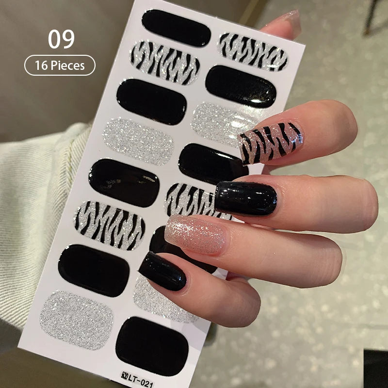 Sparkling Full Cover Nail Stickers – Self-Adhesive Designer Nails and Lamp
