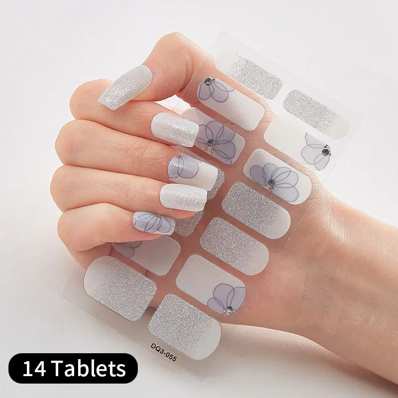 Sparkling Full Cover Nail Stickers – Self-Adhesive Designer Nails and Lamp