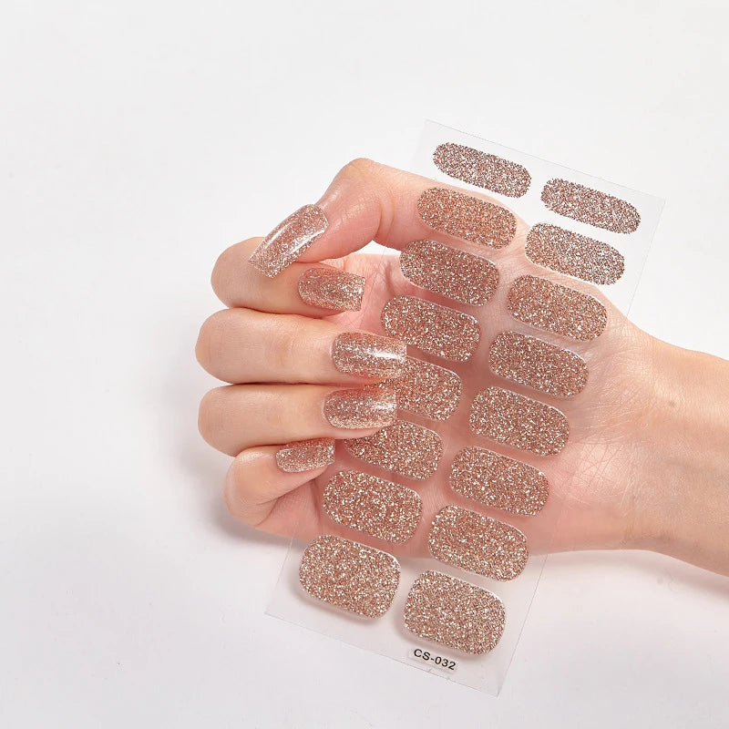 Sparkling Full Cover Nail Stickers – Self-Adhesive Designer Nails and Lamp
