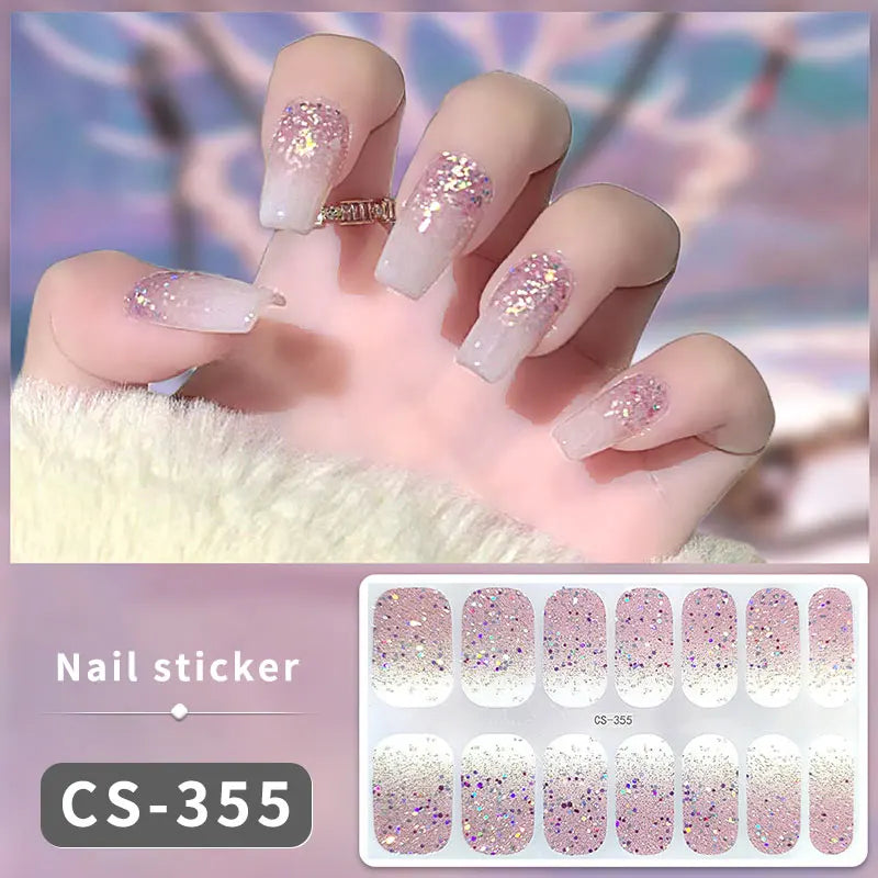 Sparkling Full Cover Nail Stickers – Self-Adhesive Designer Nails and Lamp