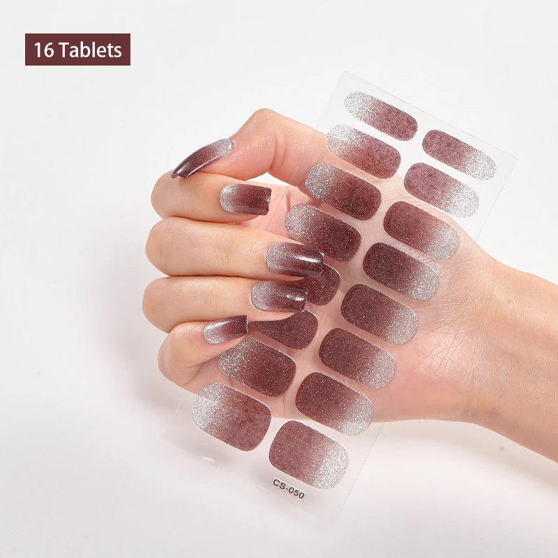 Sparkling Full Cover Nail Stickers – Self-Adhesive Designer Nails and Lamp