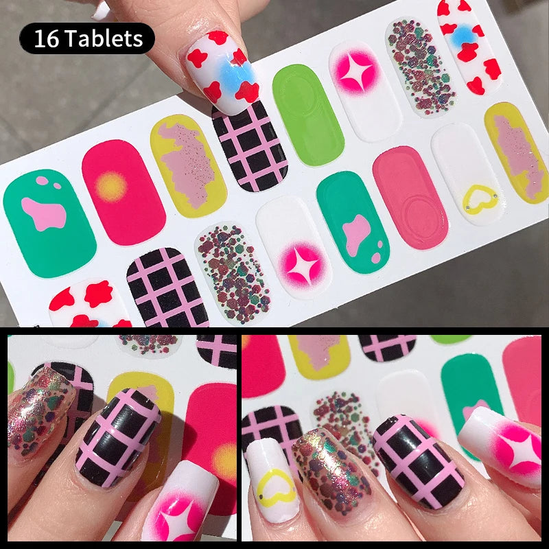 Sparkling Full Cover Nail Stickers – Self-Adhesive Designer Nails and Lamp
