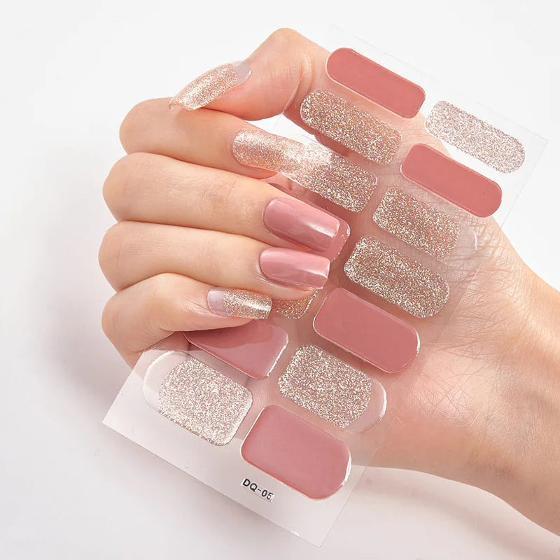 Sparkling Full Cover Nail Stickers – Self-Adhesive Designer Nails and Lamp
