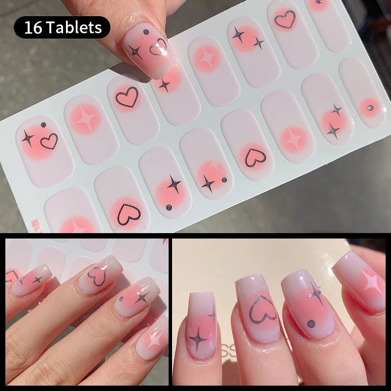 Sparkling Full Cover Nail Stickers – Self-Adhesive Designer Nails and Lamp