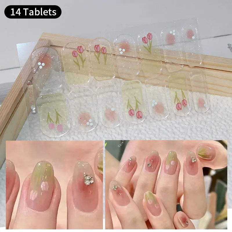 Sparkling Full Cover Nail Stickers – Self-Adhesive Designer Nails and Lamp