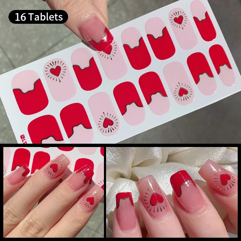 Sparkling Full Cover Nail Stickers – Self-Adhesive Designer Nails and Lamp
