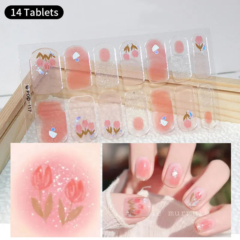 Sparkling Full Cover Nail Stickers – Self-Adhesive Designer Nails and Lamp