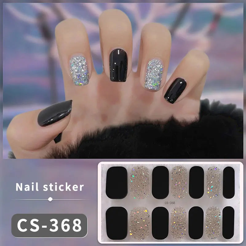 Sparkling Full Cover Nail Stickers – Self-Adhesive Designer Nails and Lamp