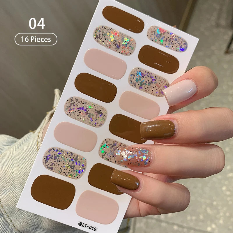 Sparkling Full Cover Nail Stickers – Self-Adhesive Designer Nails and Lamp
