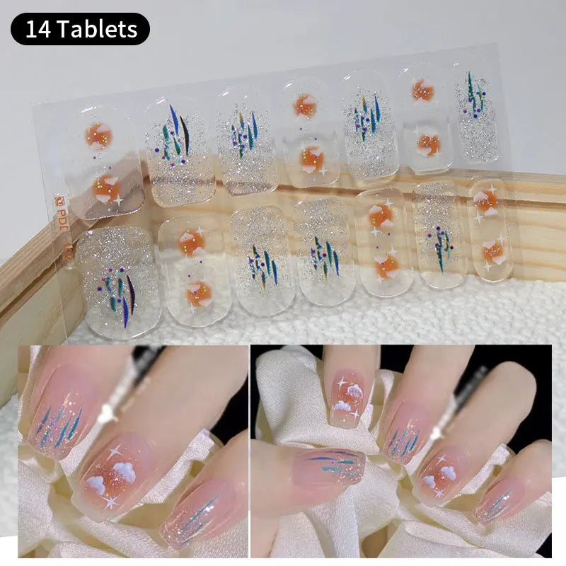 Sparkling Full Cover Nail Stickers – Self-Adhesive Designer Nails and Lamp