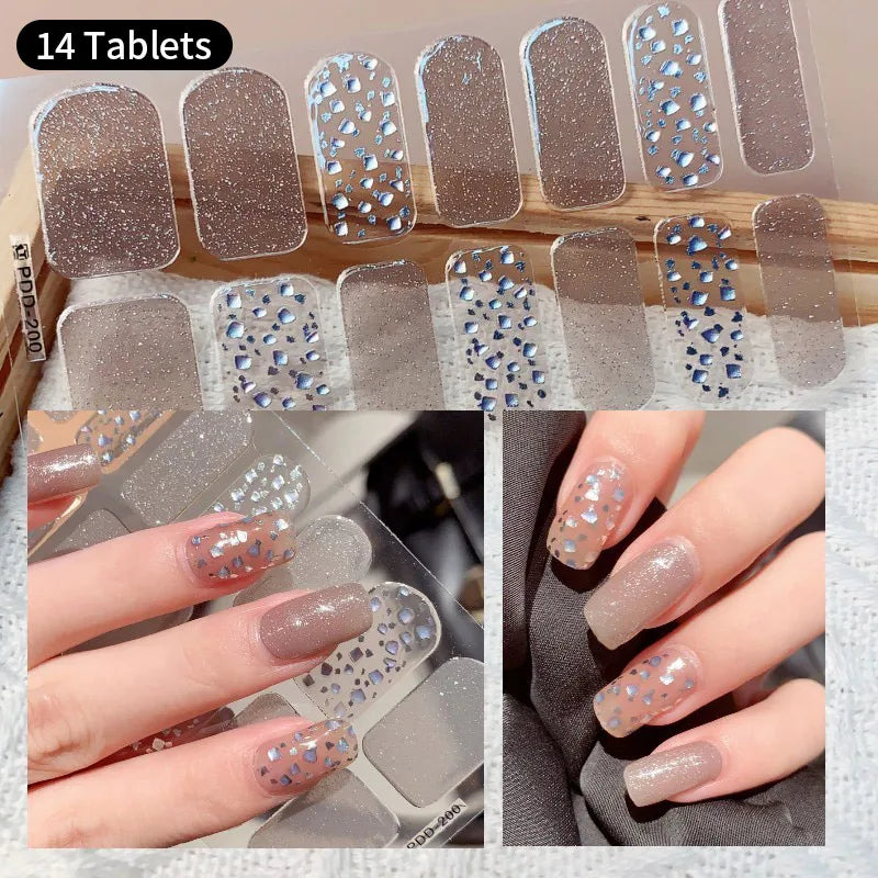 Sparkling Full Cover Nail Stickers – Self-Adhesive Designer Nails and Lamp