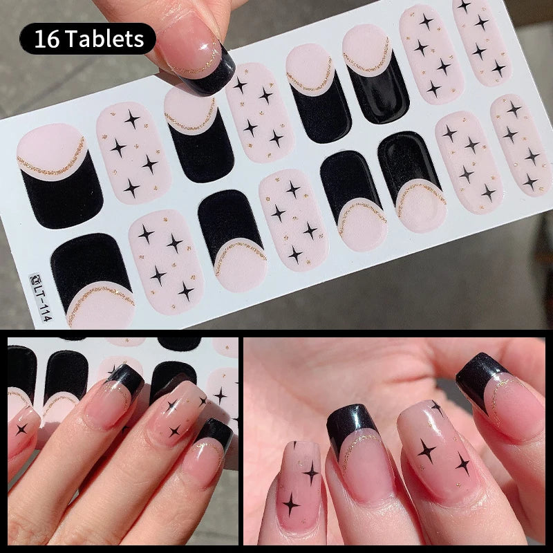Sparkling Full Cover Nail Stickers – Self-Adhesive Designer Nails and Lamp