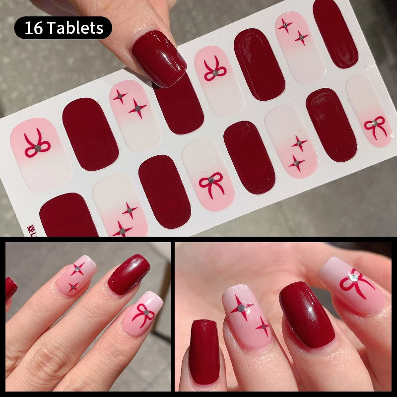 Sparkling Full Cover Nail Stickers – Self-Adhesive Designer Nails and Lamp