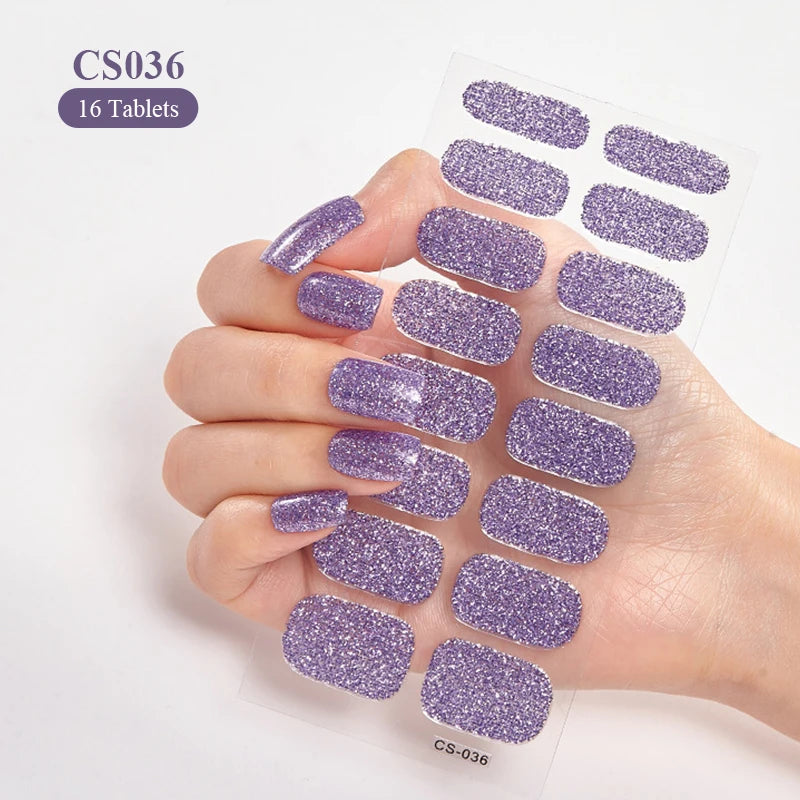 Sparkling Full Cover Nail Stickers – Self-Adhesive Designer Nails and Lamp