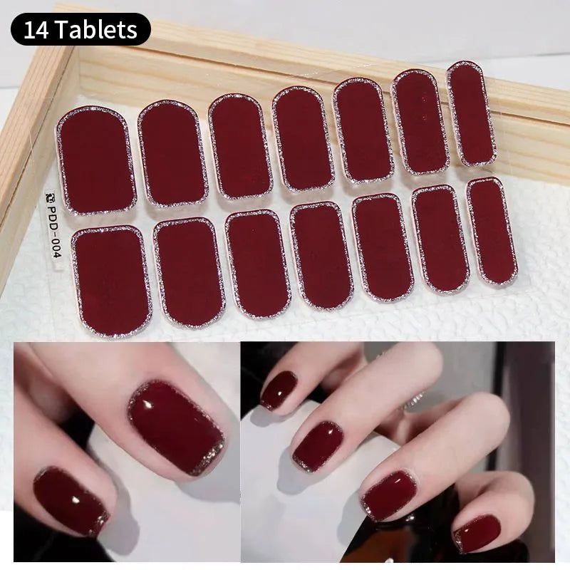 Sparkling Full Cover Nail Stickers – Self-Adhesive Designer Nails and Lamp