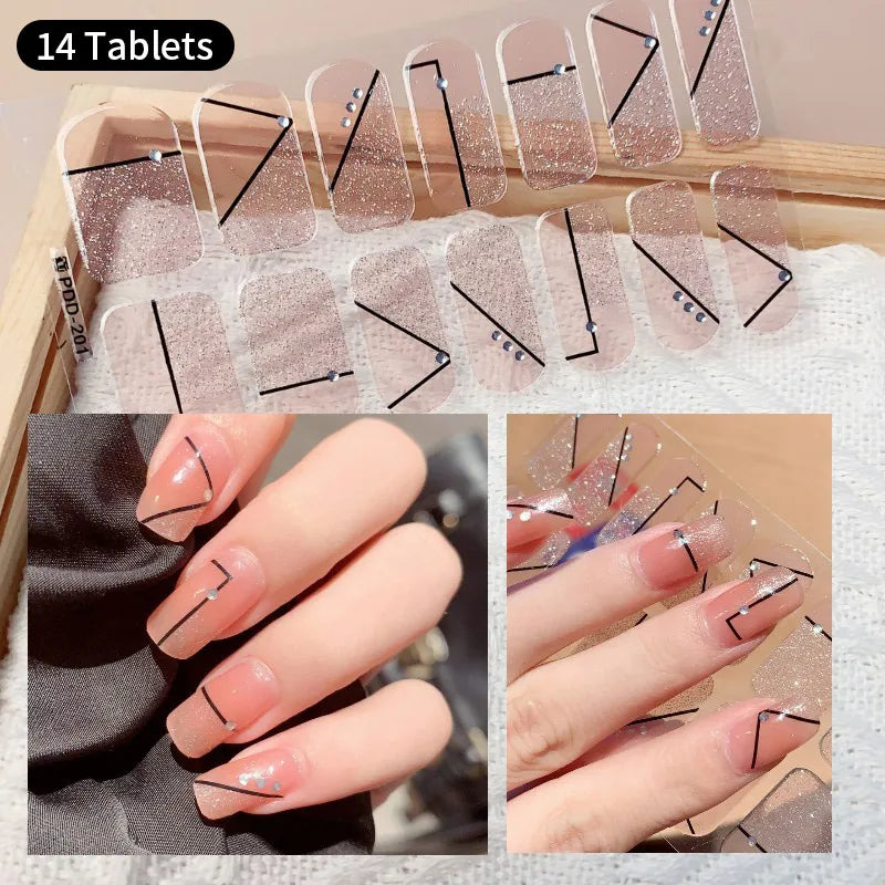 Sparkling Full Cover Nail Stickers – Self-Adhesive Designer Nails and Lamp