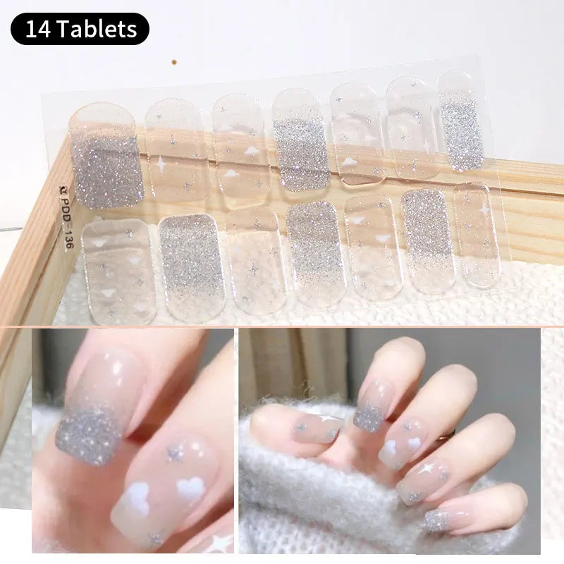 Sparkling Full Cover Nail Stickers – Self-Adhesive Designer Nails and Lamp
