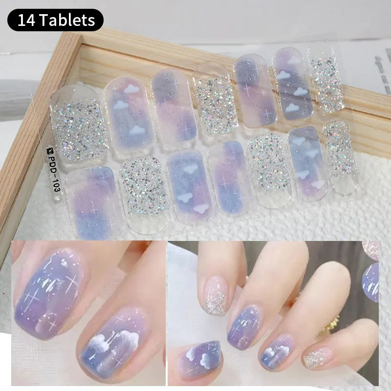 Sparkling Full Cover Nail Stickers – Self-Adhesive Designer Nails and Lamp