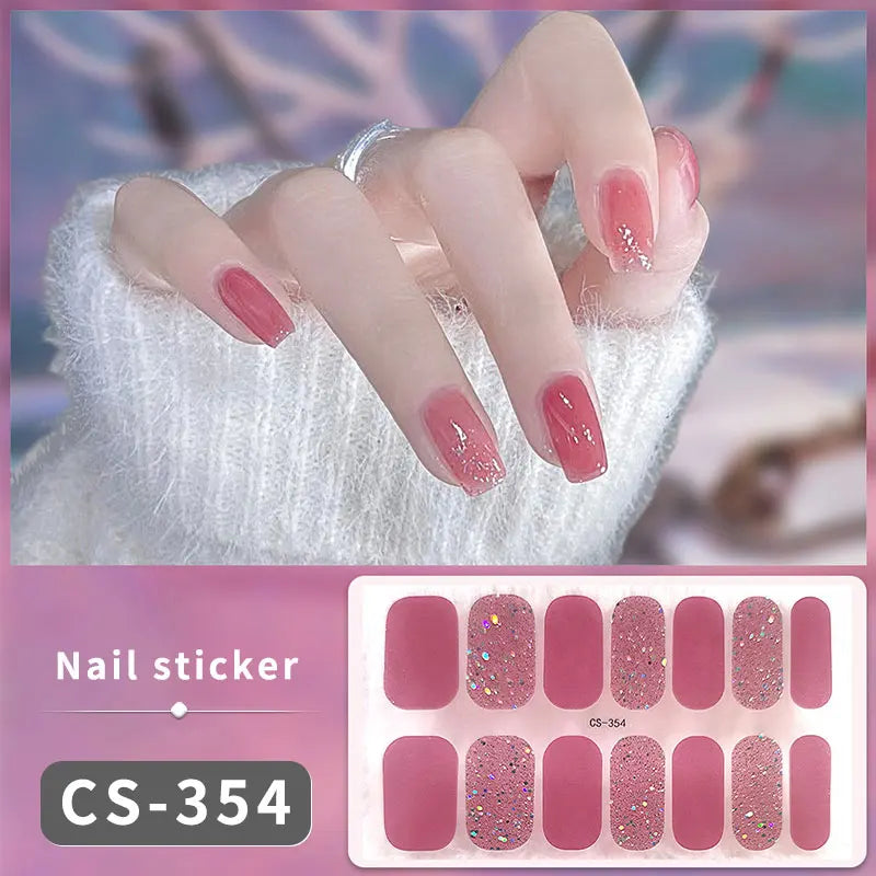 Sparkling Full Cover Nail Stickers – Self-Adhesive Designer Nails and Lamp