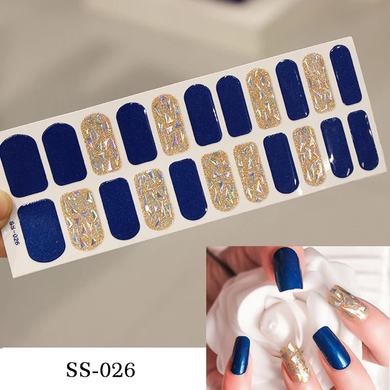 Sparkling Full Cover Nail Stickers – Self-Adhesive Designer Nails and Lamp