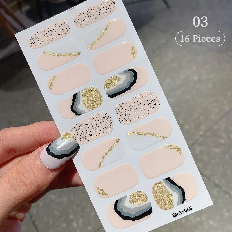 Sparkling Full Cover Nail Stickers – Self-Adhesive Designer Nails and Lamp