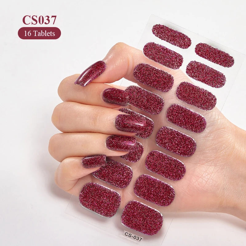 Sparkling Full Cover Nail Stickers – Self-Adhesive Designer Nails and Lamp