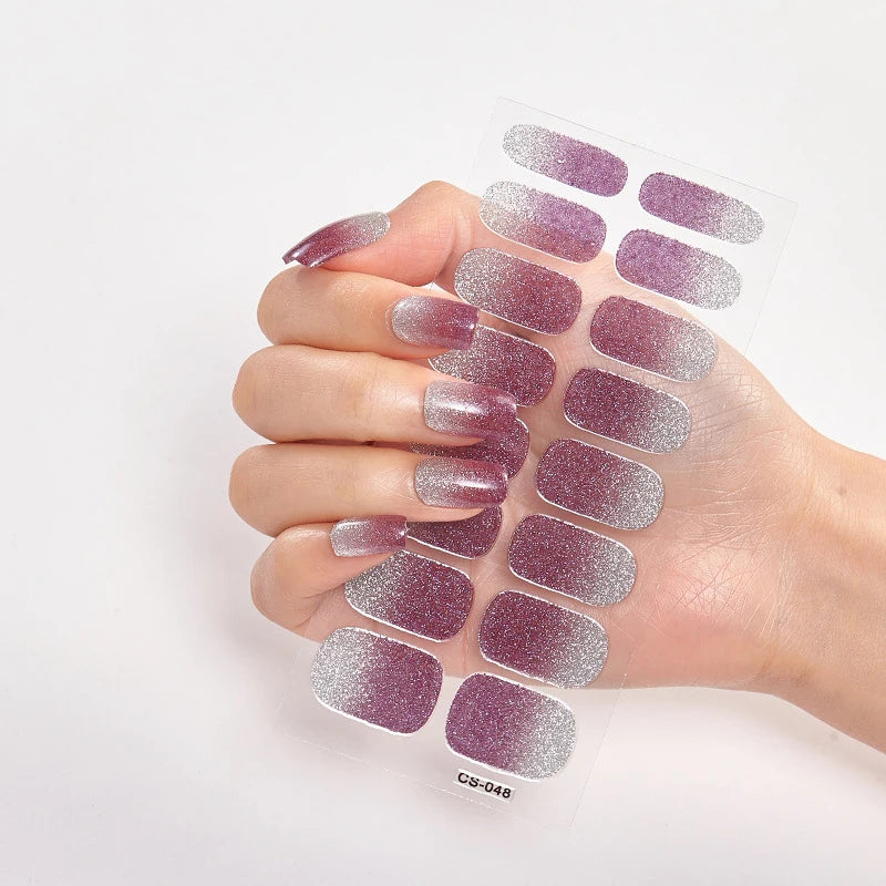 Sparkling Full Cover Nail Stickers – Self-Adhesive Designer Nails and Lamp