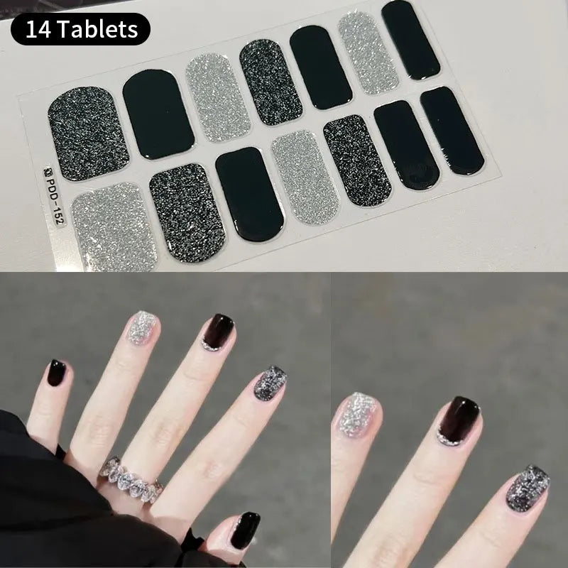 Sparkling Full Cover Nail Stickers – Self-Adhesive Designer Nails and Lamp