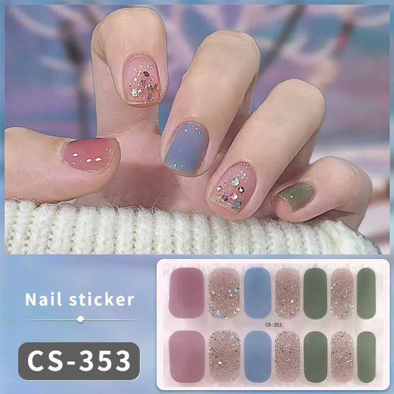 Sparkling Full Cover Nail Stickers – Self-Adhesive Designer Nails and Lamp