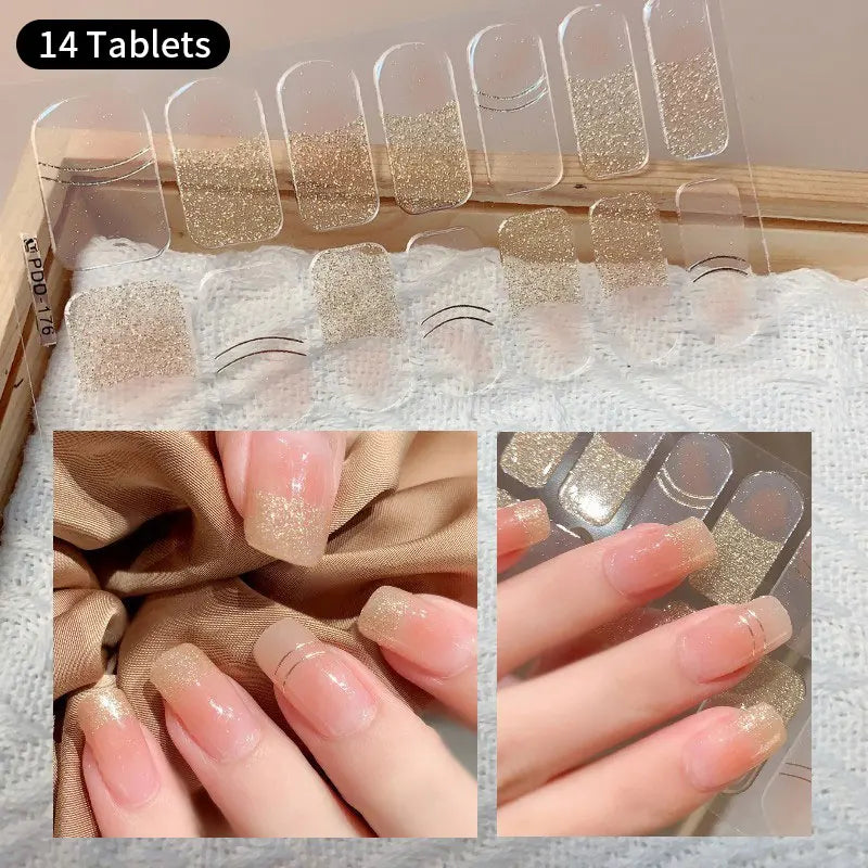 Sparkling Full Cover Nail Stickers – Self-Adhesive Designer Nails and Lamp