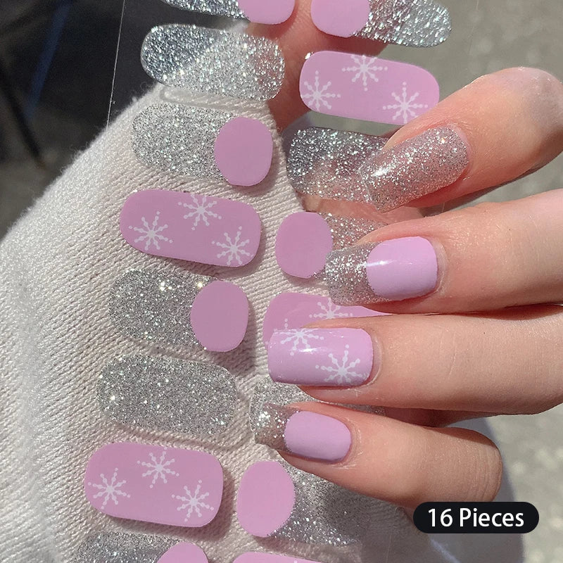 Sparkling Full Cover Nail Stickers – Self-Adhesive Designer Nails and Lamp