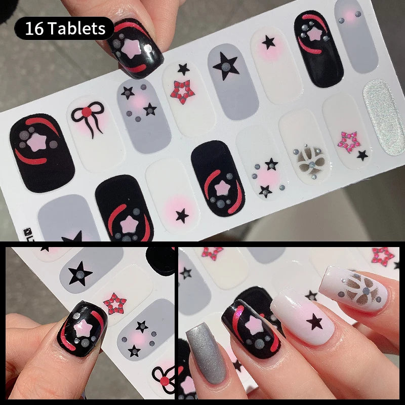 Sparkling Full Cover Nail Stickers – Self-Adhesive Designer Nails and Lamp