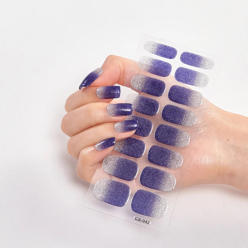 Sparkling Full Cover Nail Stickers – Self-Adhesive Designer Nails and Lamp