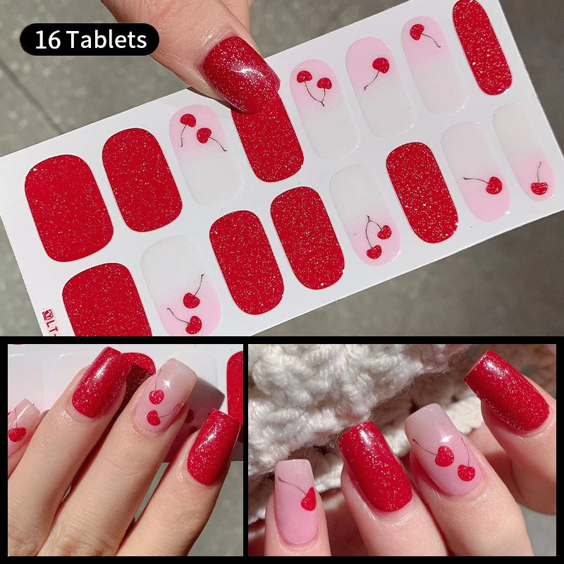 Sparkling Full Cover Nail Stickers – Self-Adhesive Designer Nails and Lamp