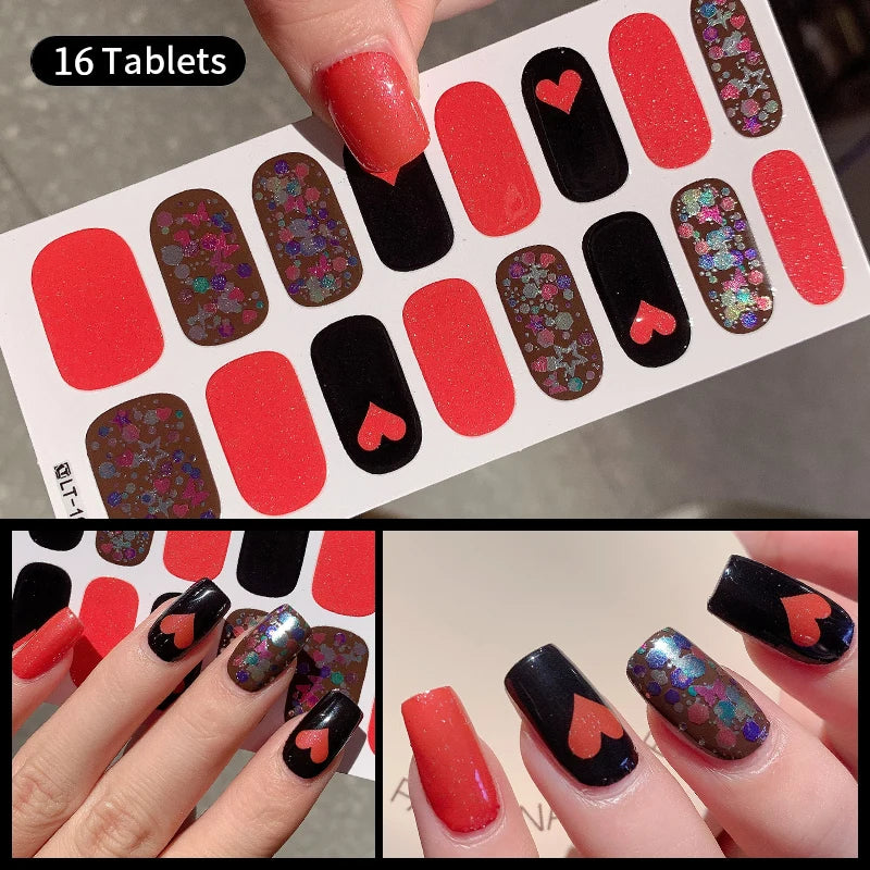 Sparkling Full Cover Nail Stickers – Self-Adhesive Designer Nails and Lamp