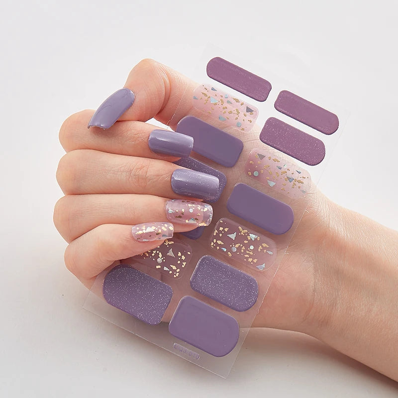 Sparkling Full Cover Nail Stickers – Self-Adhesive Designer Nails and Lamp