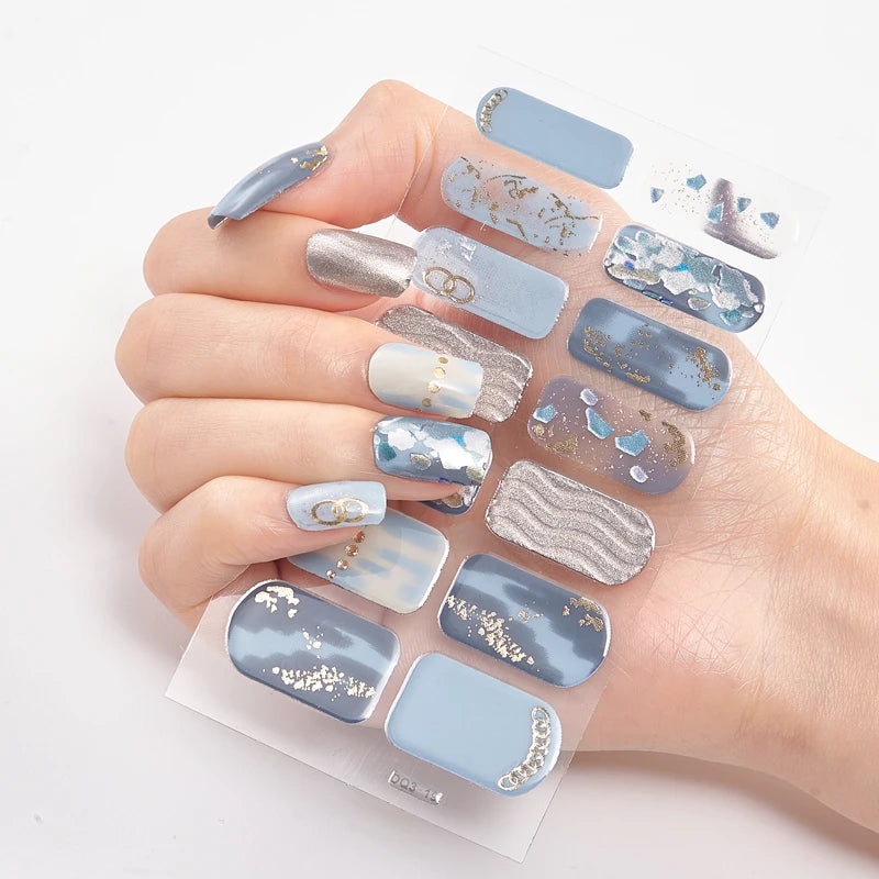 Sparkling Full Cover Nail Stickers – Self-Adhesive Designer Nails and Lamp