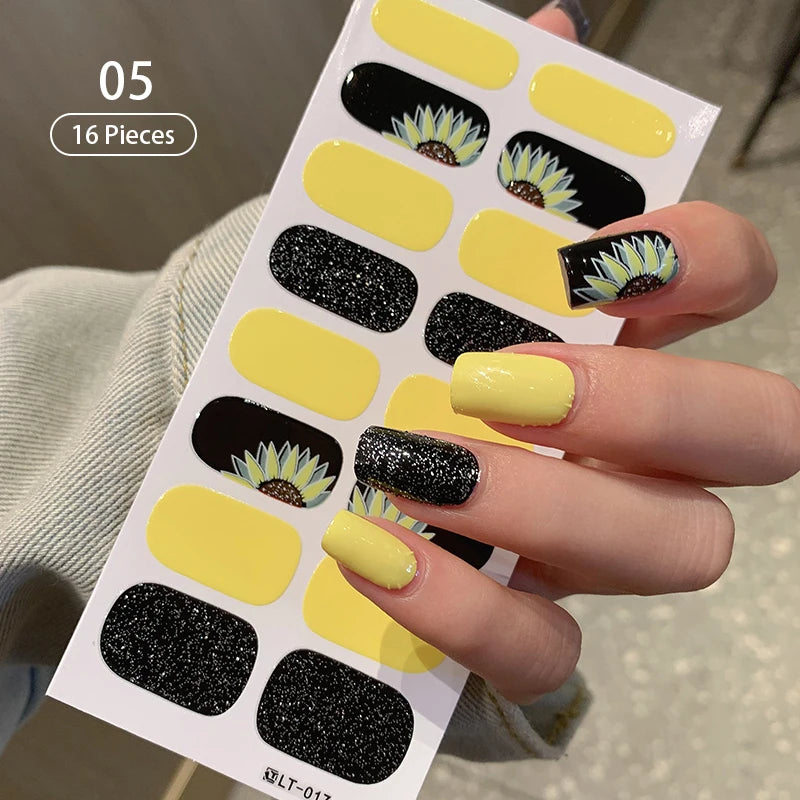 Sparkling Full Cover Nail Stickers – Self-Adhesive Designer Nails and Lamp