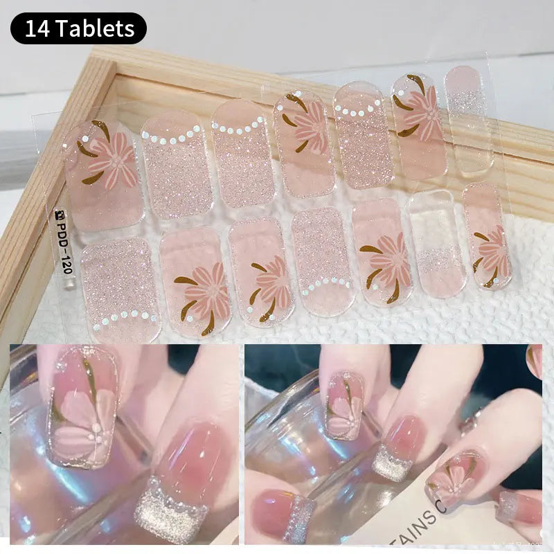 Sparkling Full Cover Nail Stickers – Self-Adhesive Designer Nails and Lamp