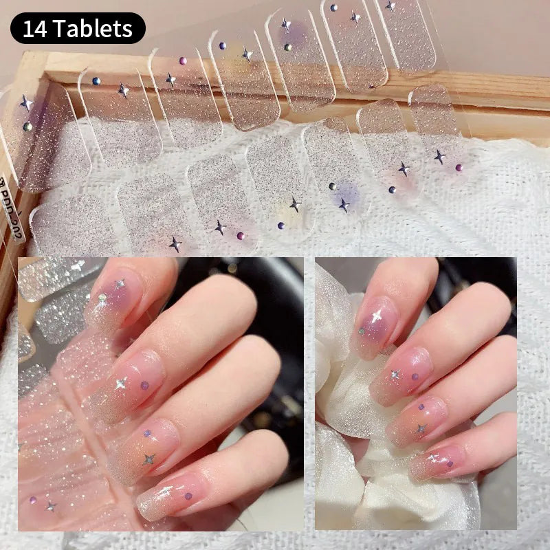 Sparkling Full Cover Nail Stickers – Self-Adhesive Designer Nails and Lamp