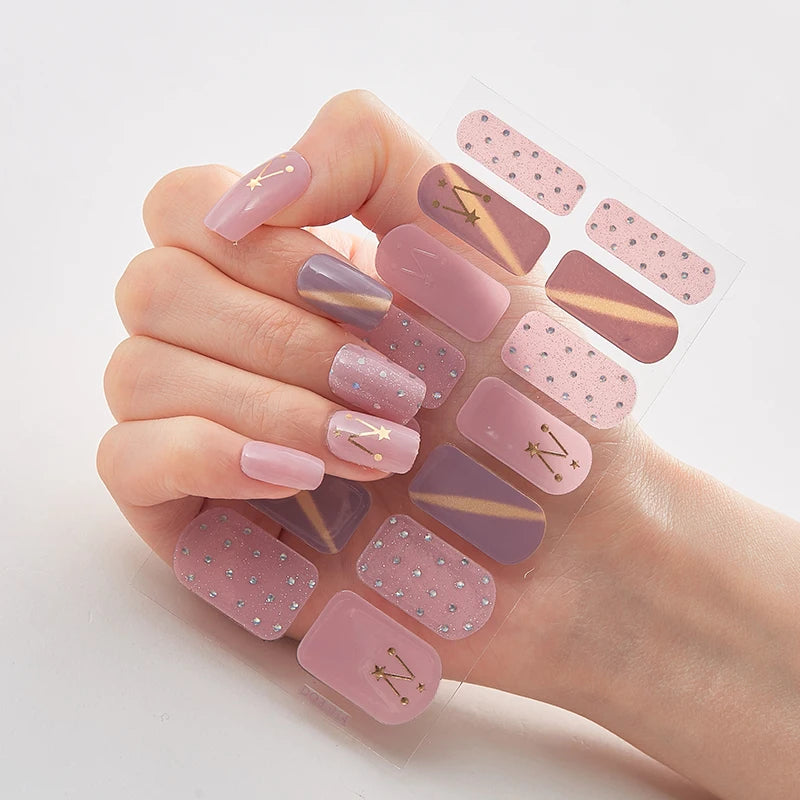 Sparkling Full Cover Nail Stickers – Self-Adhesive Designer Nails and Lamp