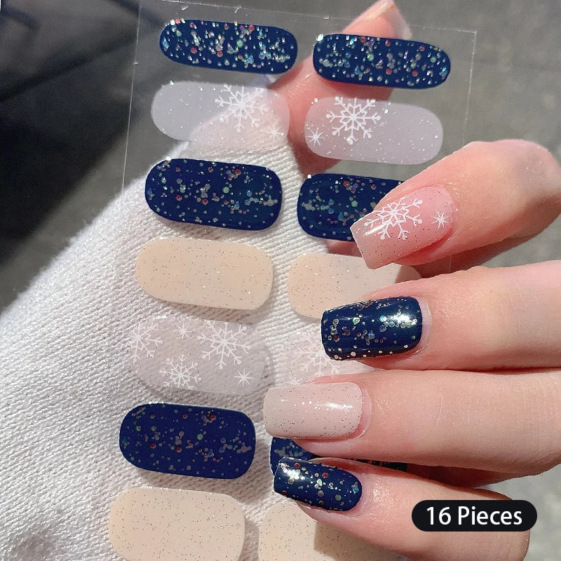 Sparkling Full Cover Nail Stickers – Self-Adhesive Designer Nails and Lamp