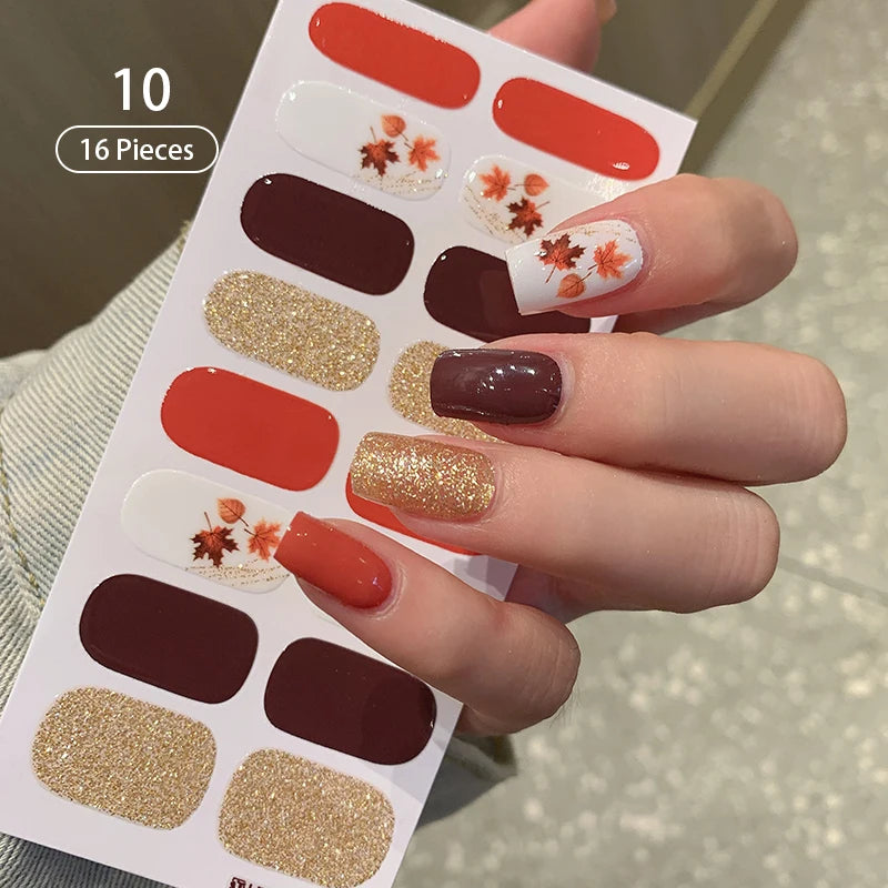 Sparkling Full Cover Nail Stickers – Self-Adhesive Designer Nails and Lamp