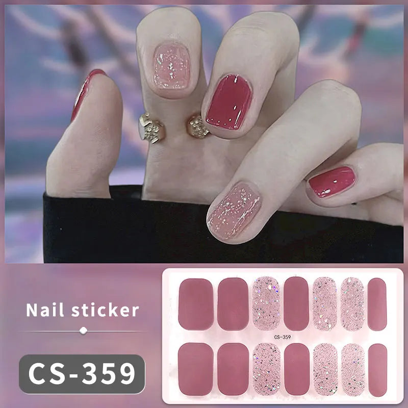 Sparkling Full Cover Nail Stickers – Self-Adhesive Designer Nails and Lamp