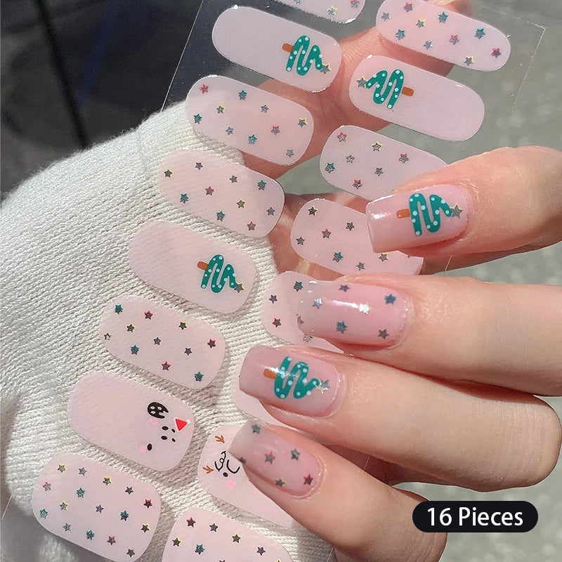 Sparkling Full Cover Nail Stickers – Self-Adhesive Designer Nails and Lamp