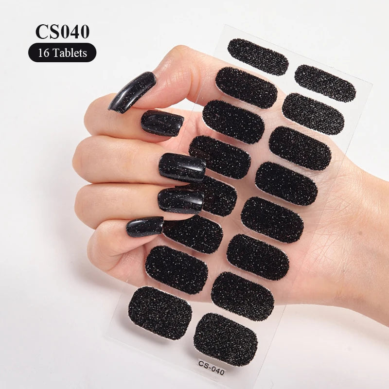 Sparkling Full Cover Nail Stickers – Self-Adhesive Designer Nails and Lamp