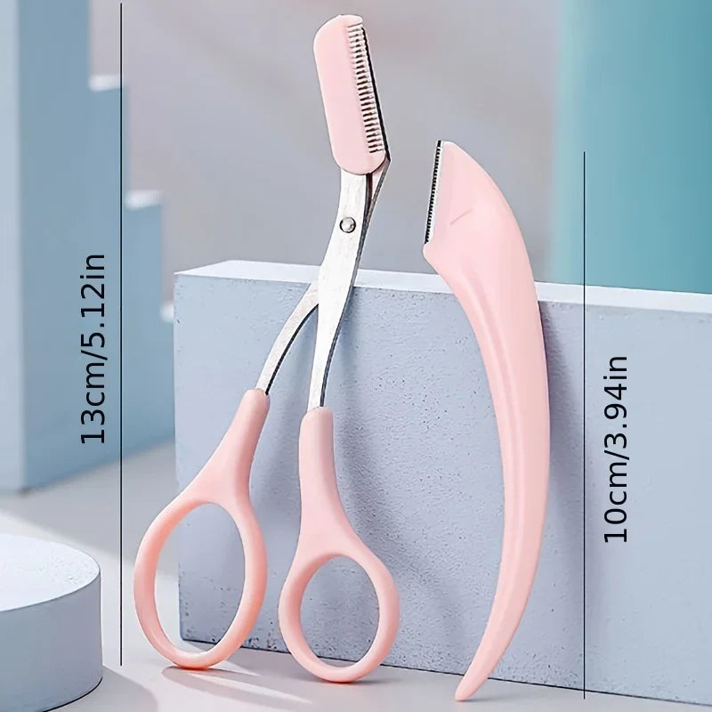 Eyebrow Trimmer Set – Stainless Steel Curved Razor & Scissors with Comb