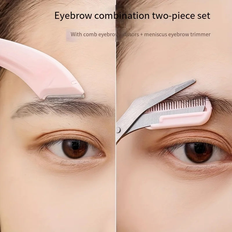 Eyebrow Trimmer Set – Stainless Steel Curved Razor & Scissors with Comb