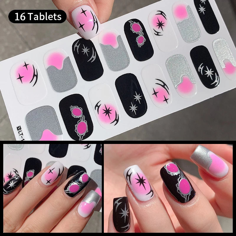 Sparkling Full Cover Nail Stickers – Self-Adhesive Designer Nails and Lamp