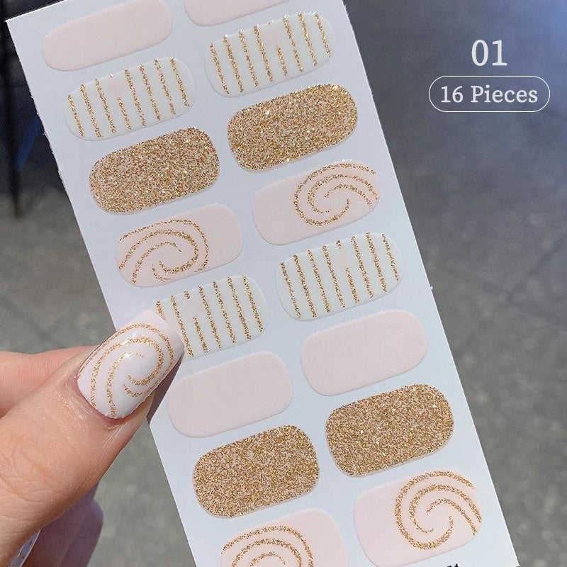 Sparkling Full Cover Nail Stickers – Self-Adhesive Designer Nails and Lamp